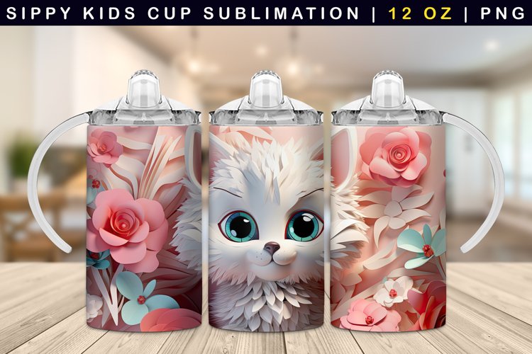 3d Cat Sippy Cup Sublimation 12 Oz