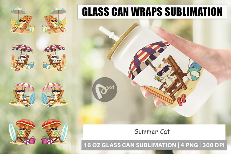Glass Can Summer Cat
