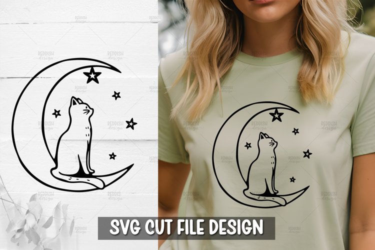 Cat on the Moon SVG for Cricut & Silhouette example image 1