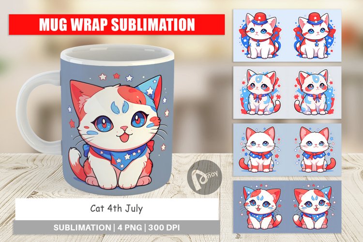 Mug Wrap Design Cat 4th July