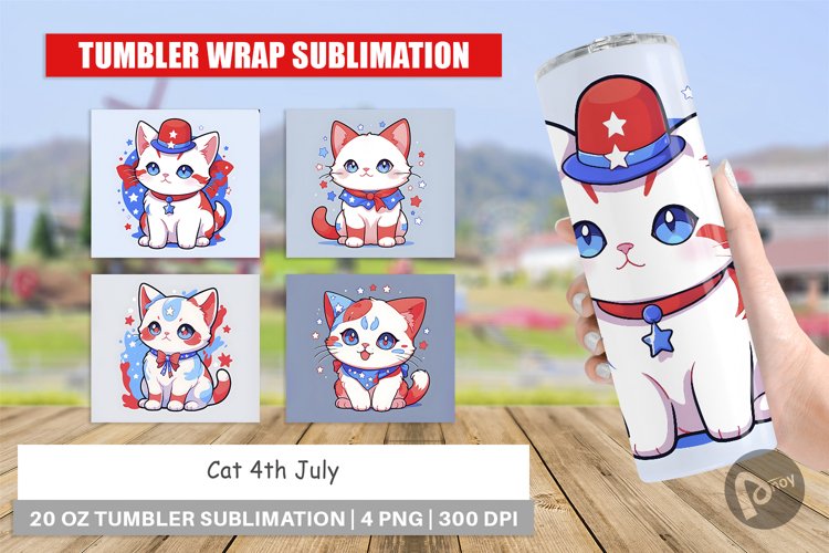 Tumbler Sublimation Wrap Cat 4th July