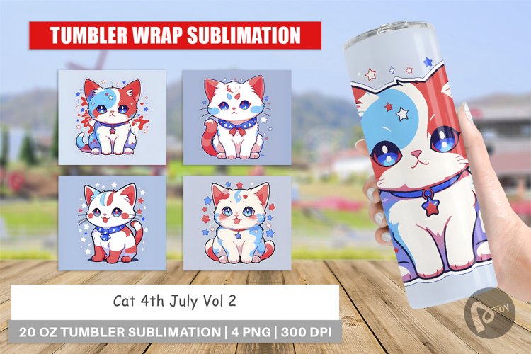 Tumbler Sublimation Wrap Cat 4th July