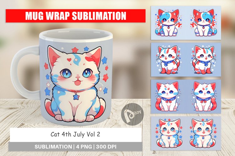 Mug Wrap Design Cat 4th July