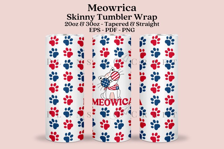 Meowrica 4th of July Skinny Tumbler Sublimation Wrap