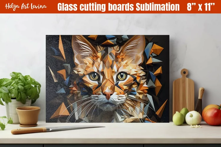 3D Glass Cutting Boards Kitchen | Polygonal cat