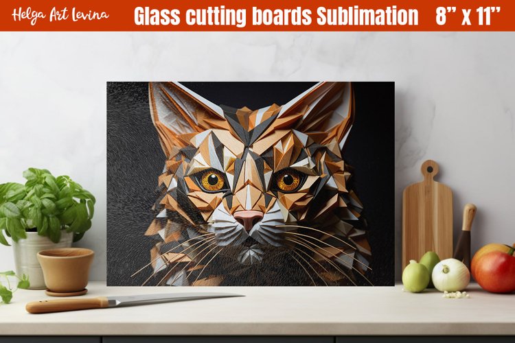 Glass Cutting Boards Kitchen | Polygonal cat example image 1