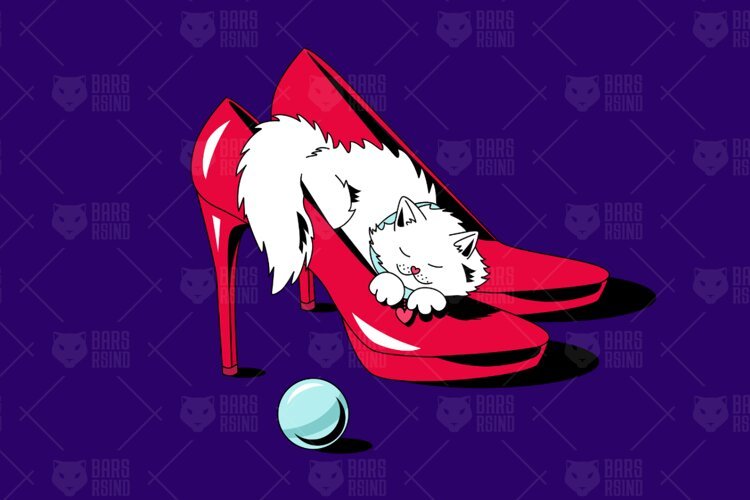 Cute Cat with Red High Heels Fashion Illustration example image 1