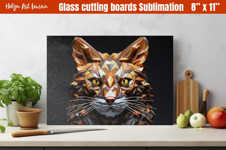 Glass Cutting Boards Kitchen | Polygonal cat example image 1