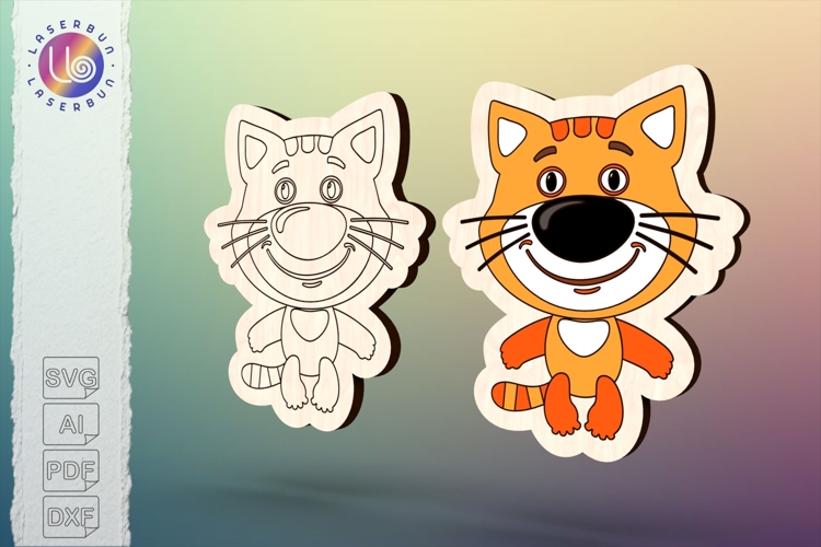 Cartoon cat laser cut file, cute animal vector template