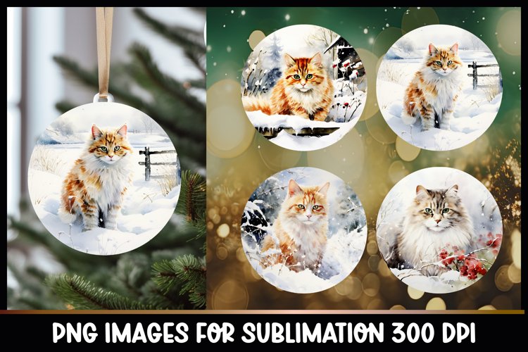 Cat Christmas Round Ornament Sublimation