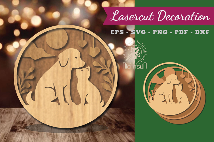 Cat and Dog Lasercut Round