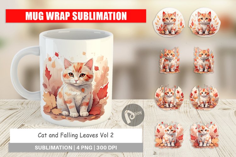 Mug Wrap Design Cat Among Falling Leaves