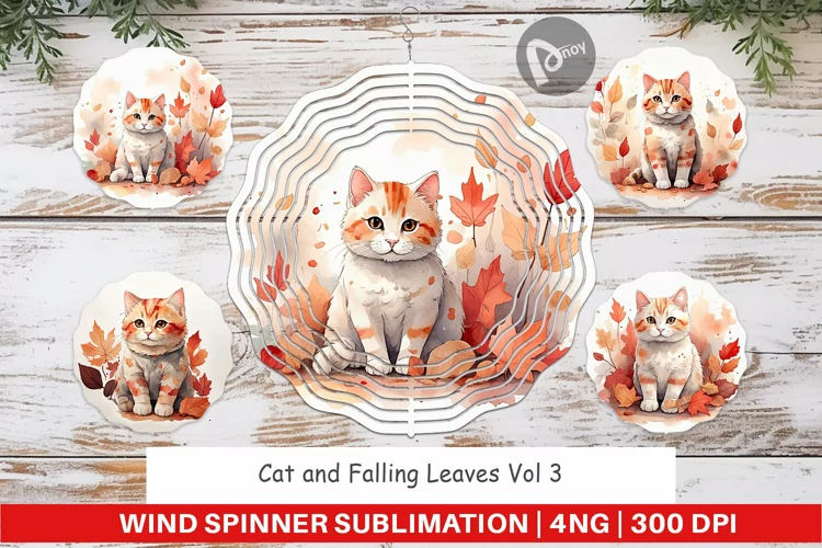 Wind Spinner Cat Among Falling Leaves