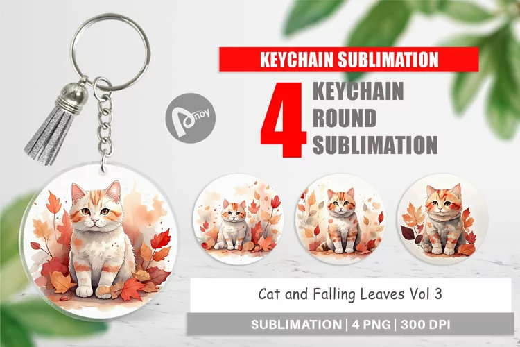Keychain Cat Among Falling Leaves