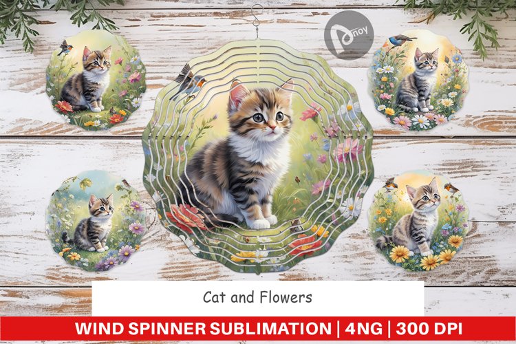 Wind Spinner Cat and Flowers
