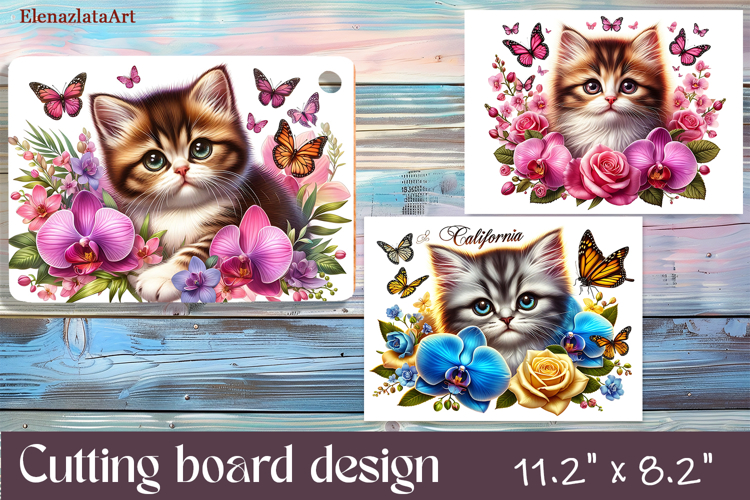 Funny Cats cutting board sublimation, Flowers sublimation