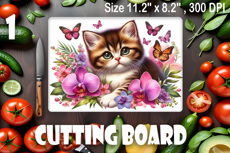 Funny Cats cutting board sublimation, Flowers sublimation