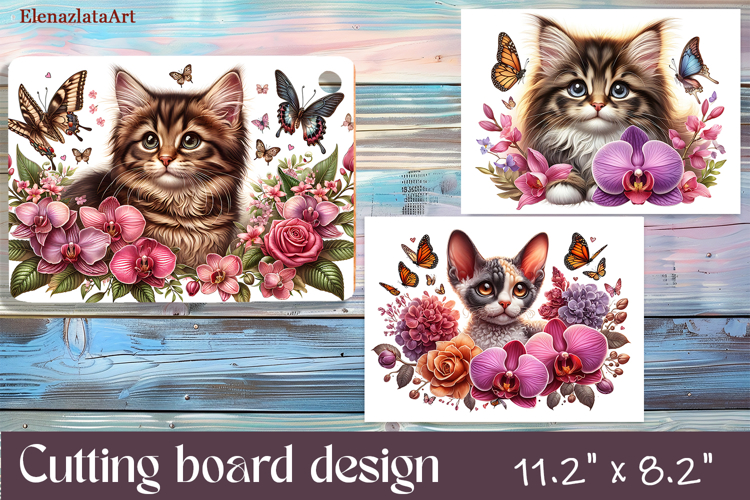 Funny Cats cutting board sublimation, Flowers sublimation