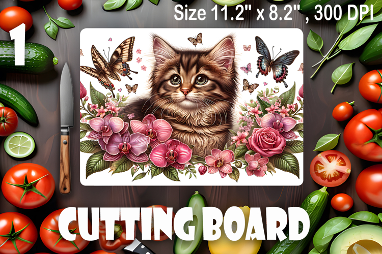 Funny Cats cutting board sublimation, Flowers sublimation