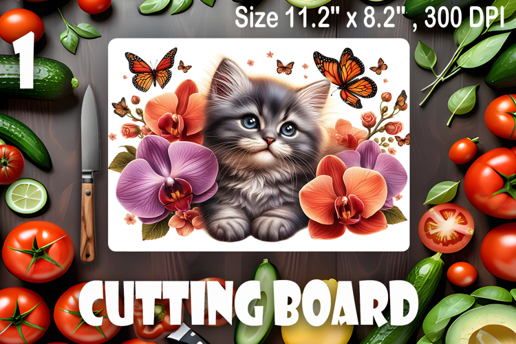 Funny Cats cutting board sublimation, Flowers sublimation