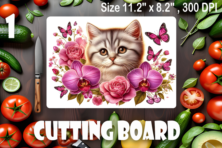 Funny Cats cutting board sublimation, Flowers sublimation