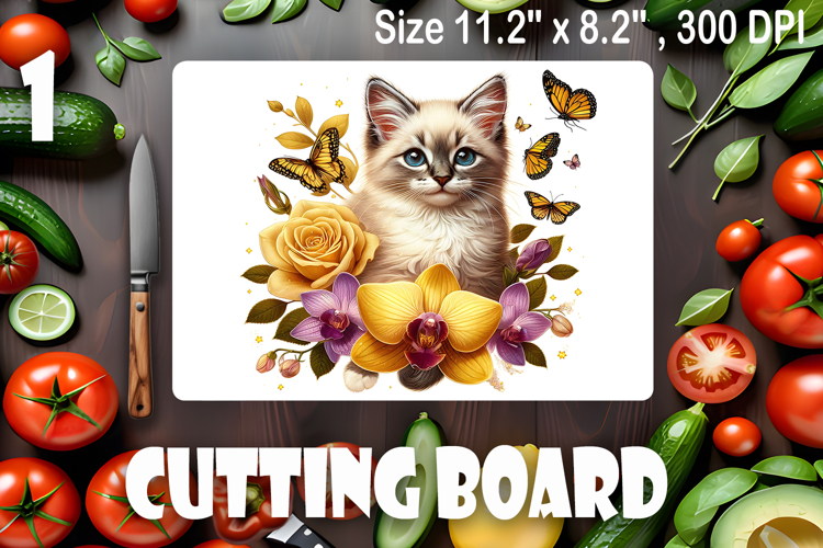 Funny Cats cutting board sublimation, Flowers sublimation