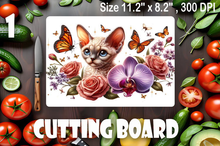 Funny Cats cutting board sublimation, Flowers sublimation