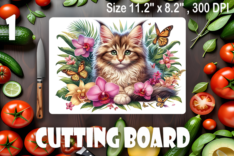 Funny Cats cutting board sublimation, Flowers sublimation