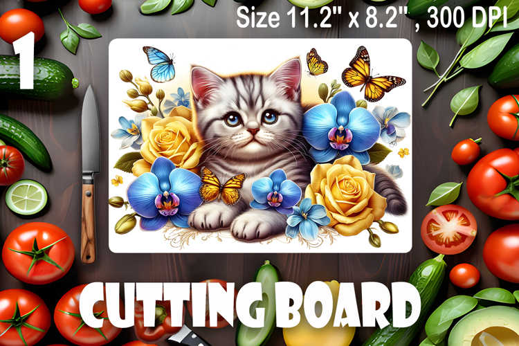 Funny Cats cutting board sublimation, Flowers sublimation