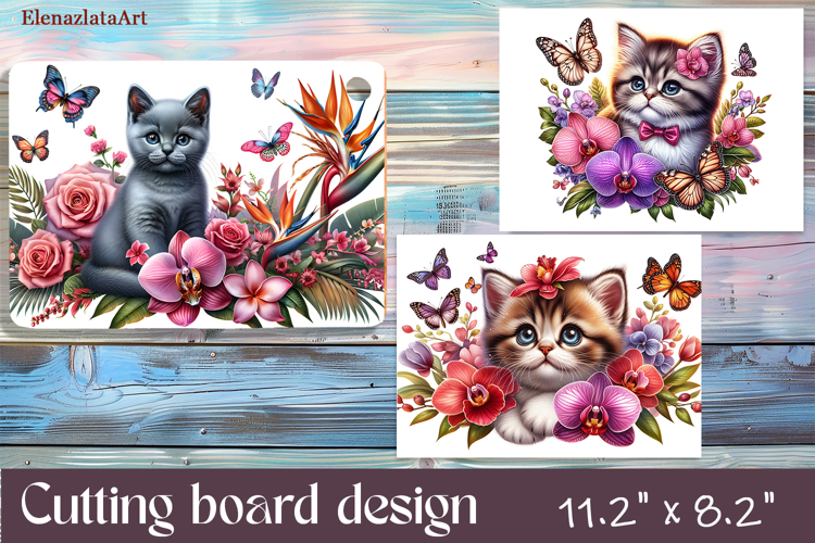 Funny Cats cutting board sublimation, Flowers sublimation