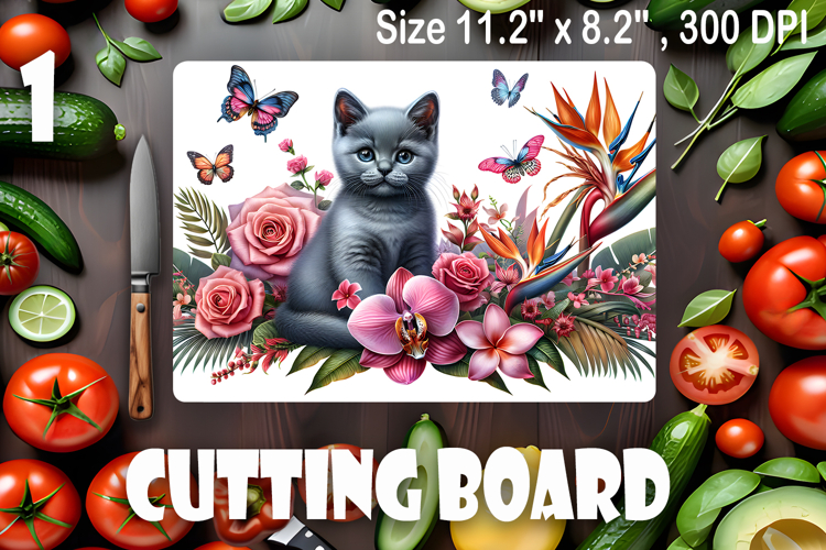 Funny Cats cutting board sublimation, Flowers sublimation