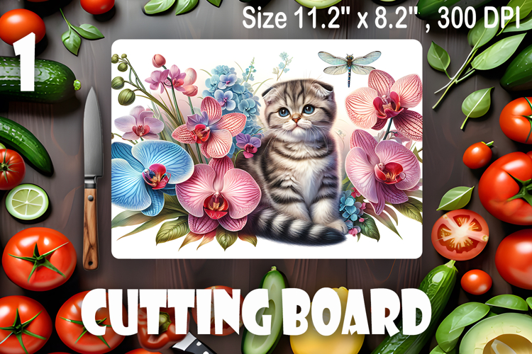 Funny Cats cutting board sublimation, Flowers sublimation