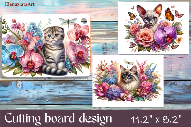 Funny Cats cutting board sublimation, Flowers sublimation