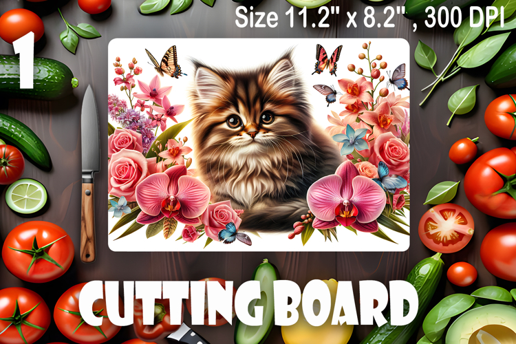 Funny Cats cutting board sublimation, Flowers sublimation