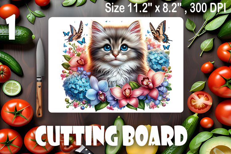 Funny Cats cutting board sublimation, Flowers sublimation