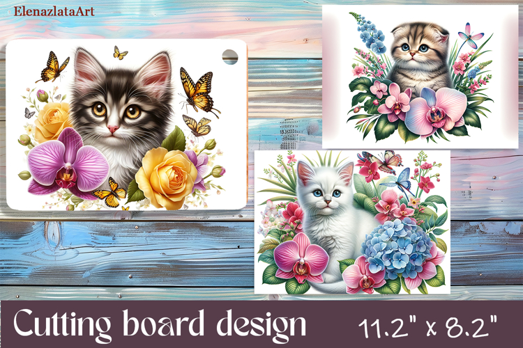Funny Cats cutting board sublimation, Flowers sublimation