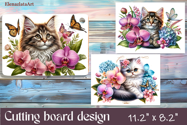Funny Cats cutting board sublimation, Flowers sublimation