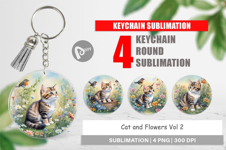 Keychain Cat and Flowers