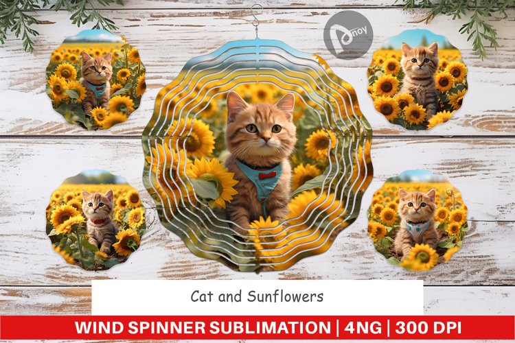 Wind Spinner Cat and Sunflowers
