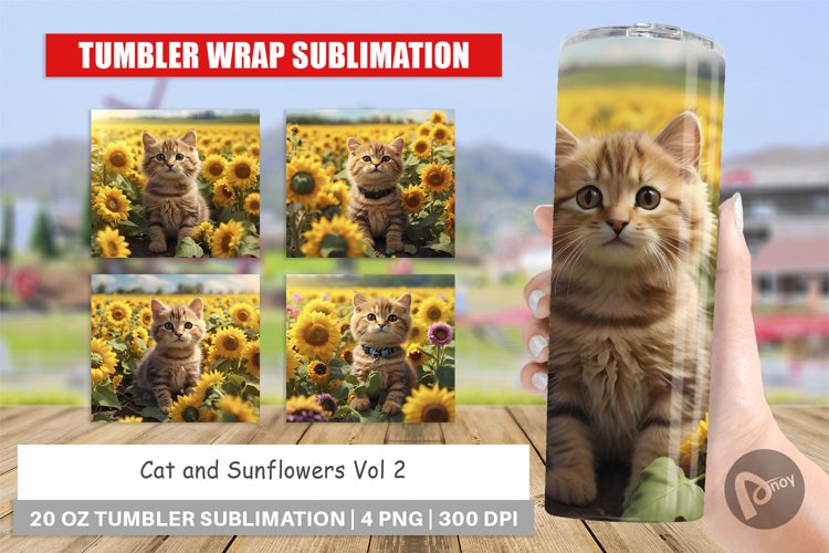 Tumbler Sublimation Wrap Cat and Sunflowers