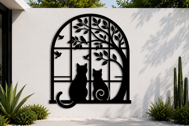 Cat & Birds Metal Wall Art