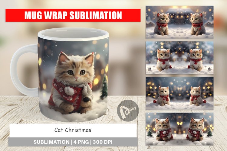 Mug sublimation design Cat Christmas