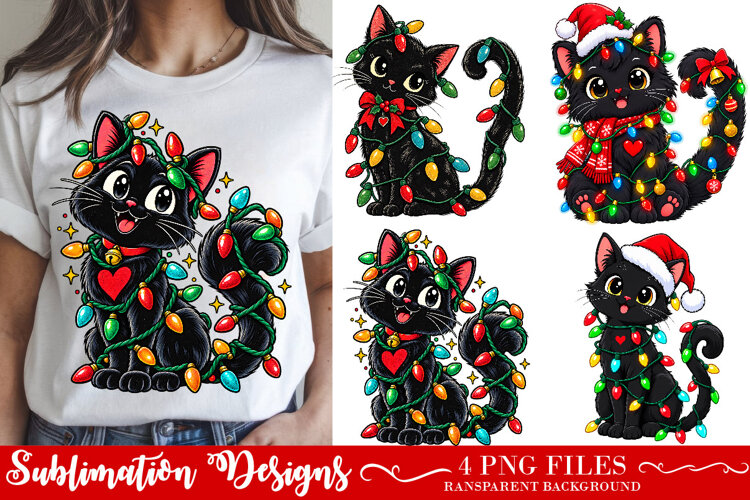 Cat Christmas PNG, Meowy Xmas Holiday Digital Design example image 1