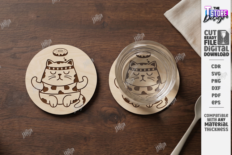 Cat Coaster Laser Cut | Funny Kitty | Drink Coasters | CNC