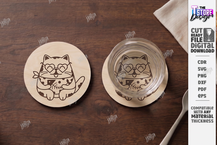 Cat Coaster Laser Cut | Funny Kitty | Drink Coasters | CNC