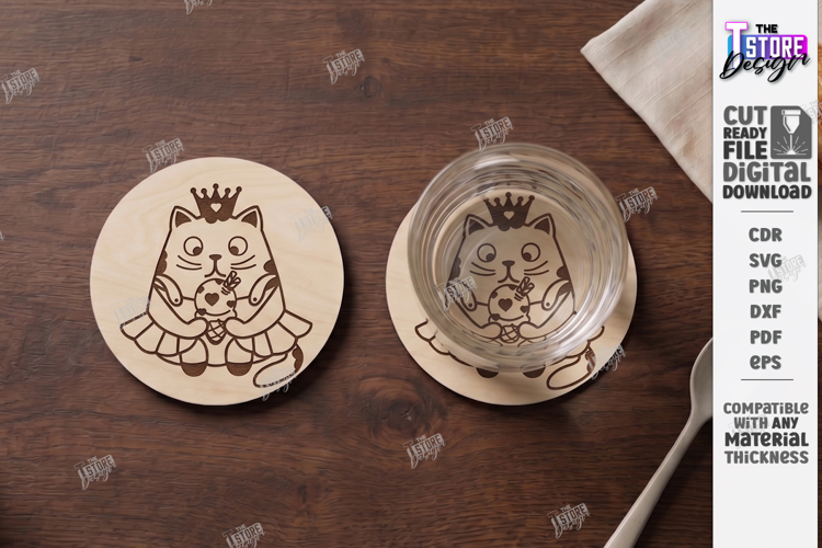Cat Coaster Laser Cut | Funny Kitty | Drink Coasters | CNC