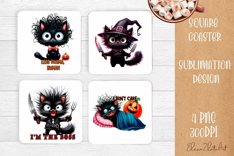 Funny cat Coaster Sublimation | Cat Square Coaster