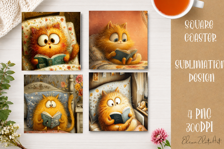 Cute Ginger Cat Coaster | Big Eyes Cat Sublimation PNG