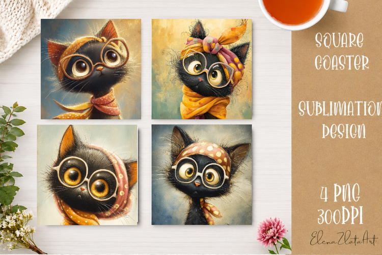 Cute Ginger Cat Coaster | Big Eyes Cat Sublimation PNG