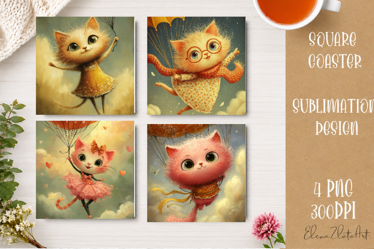 Cute Ginger Cat Coaster | Big Eyes Cat Sublimation PNG